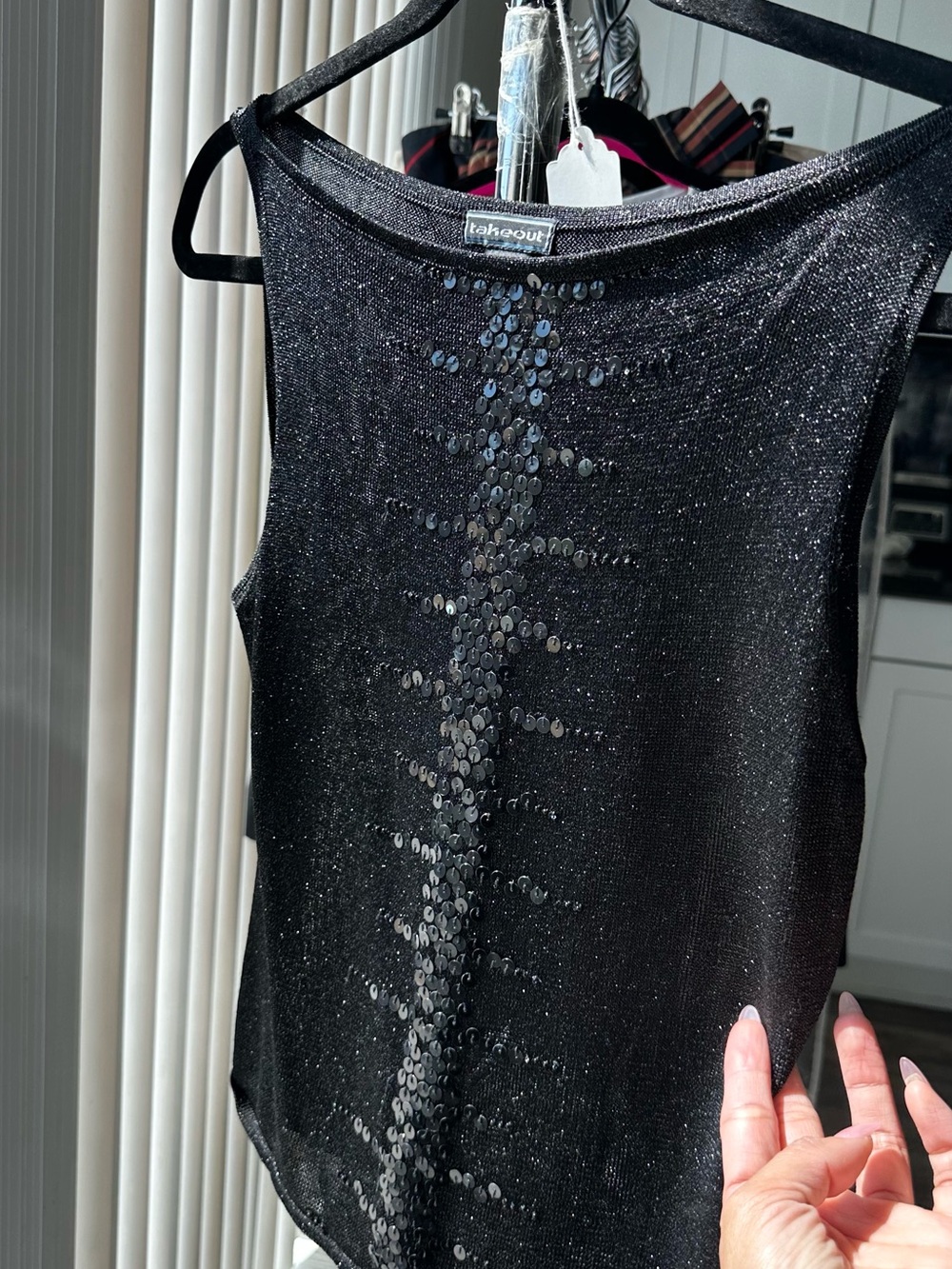 Take Out Black Sequin Shell Tank Top